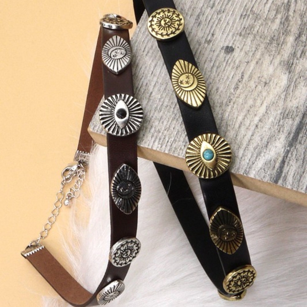 CELESTIAL FAUX VEGAN LEATHER CHOCKER NECKLACE